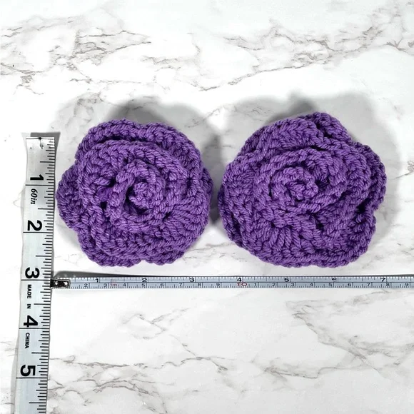 Set Of 2 Purple Crochet Flower Barrettes - Picture 4 of 5